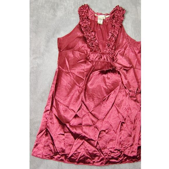 Max Studio Tank Shirt Womens Size Small Vintage Silk Burgundy Ruffle V Neck - Picture 7 of 8